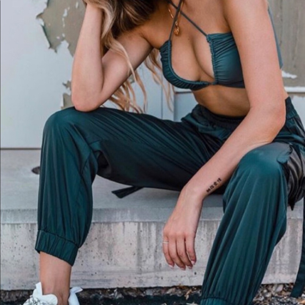 Steel blue Cargo Style Joggers and Crop Top